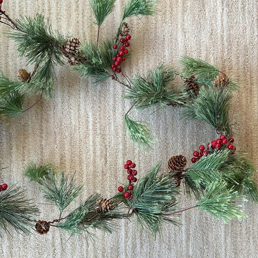 Set of 3 CraftMore Christmas Smokey Pine and Red Berry Garland 6 Feet Strands